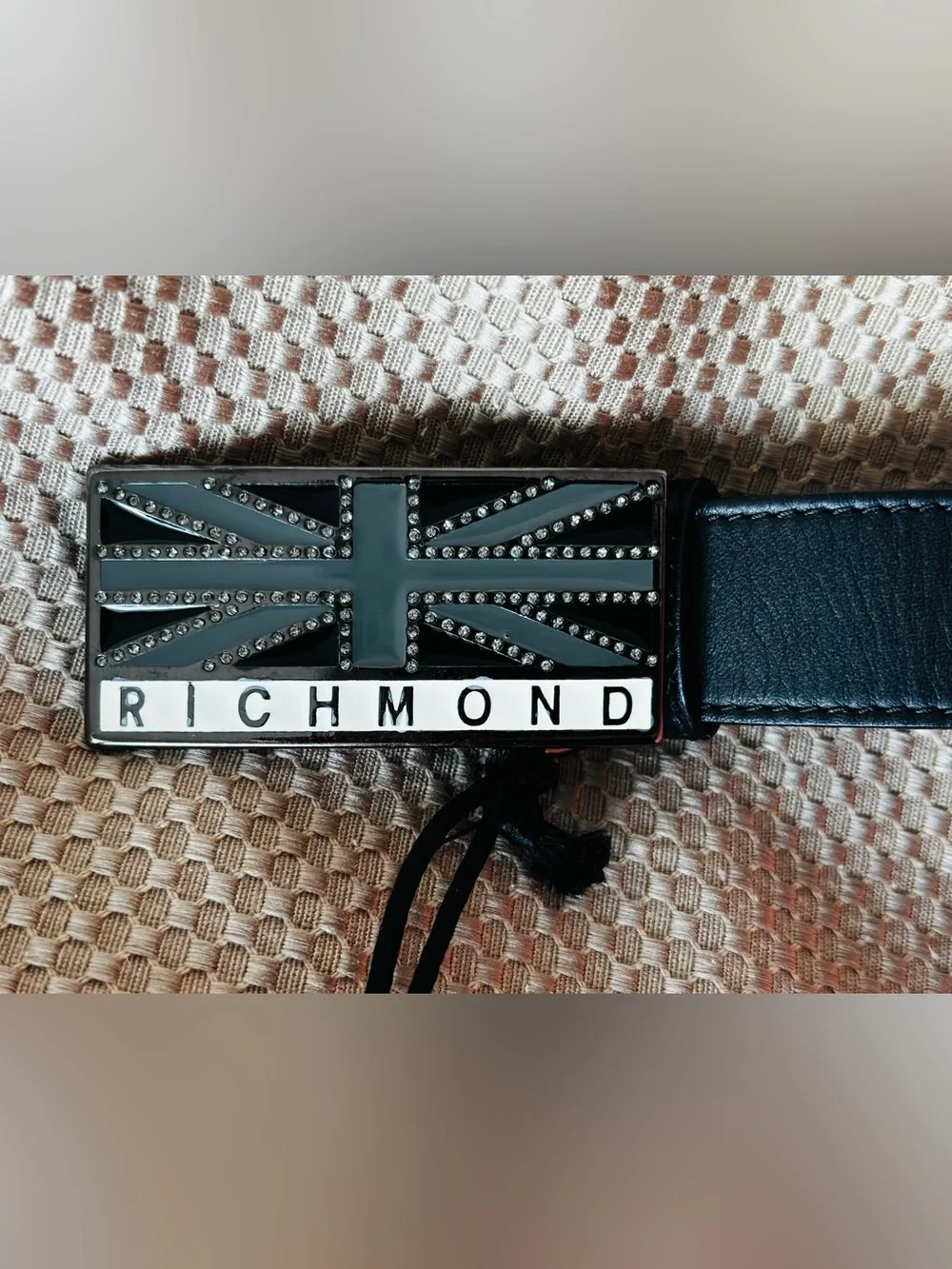 NWT- Richmond Black Leather Belt with Studded Union Jack Buckle